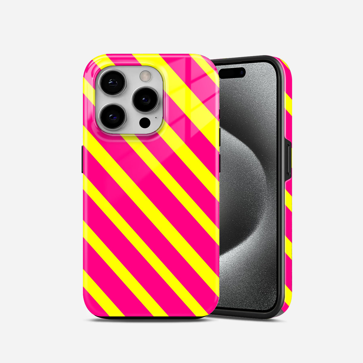 Neon Pink Yellow Diagonal Stripe Phone Case