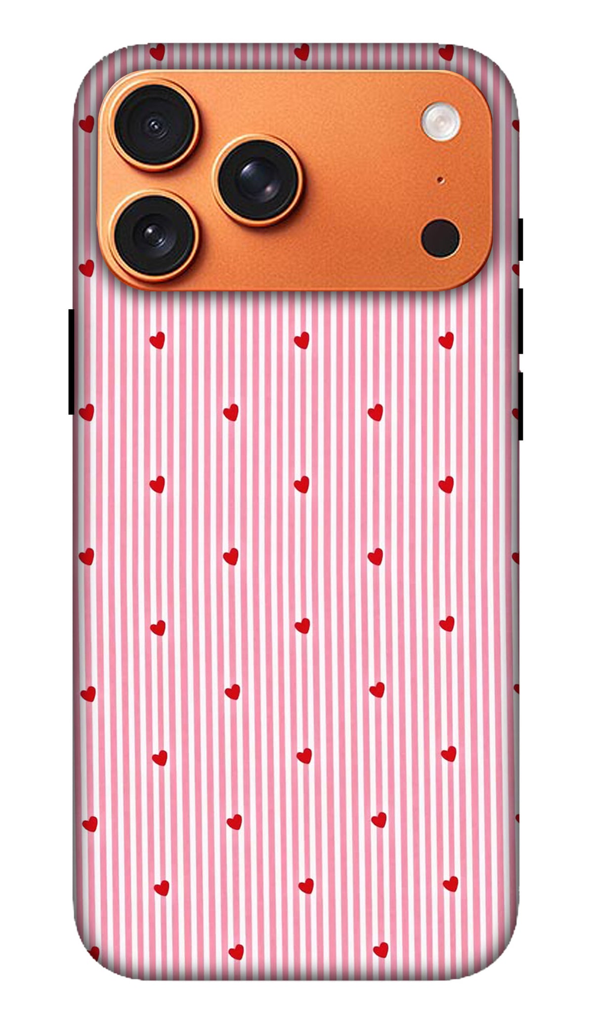 Pink Vertical Stripe Heart Hard Matte Phone Case